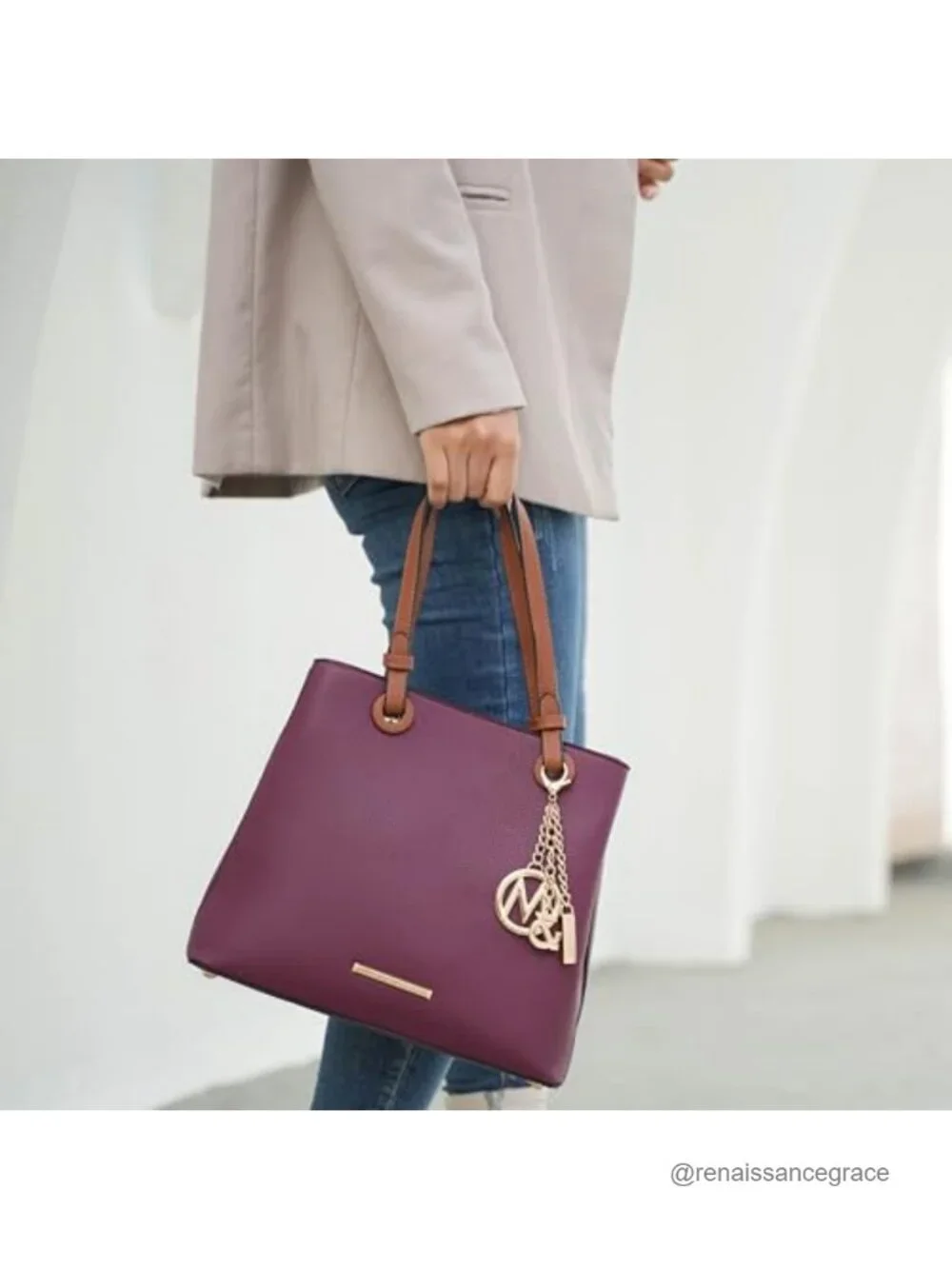 Vegan Leather Tote Bag With Matching Wallet, Top-Handle Handbag